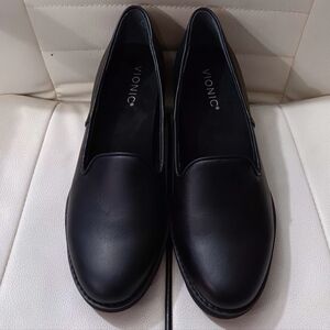 Vionic Willa Wedge Shoes Women's‎ 7.5 Black Leather Slip On Loafers Comfort